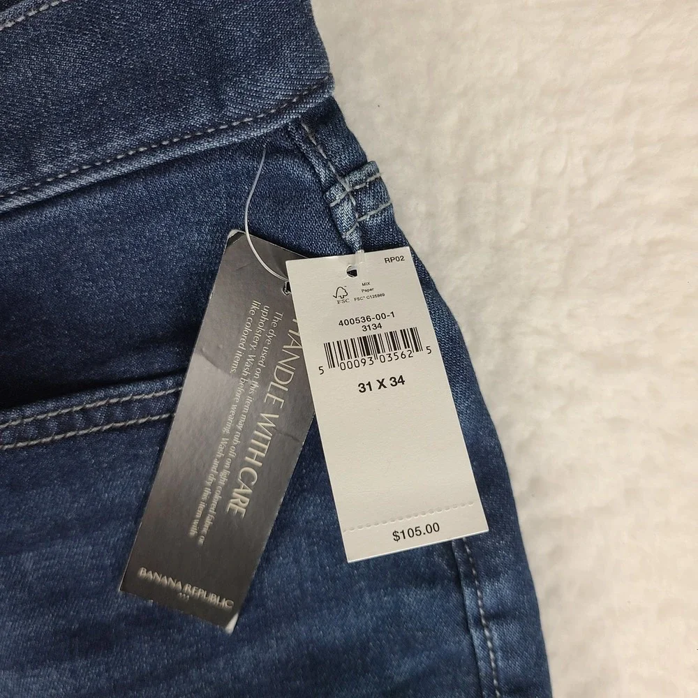 Banana Republic Travel Jeans Men 31x34 Blue Athletic Fit Dark Wash Denim NEW NWT